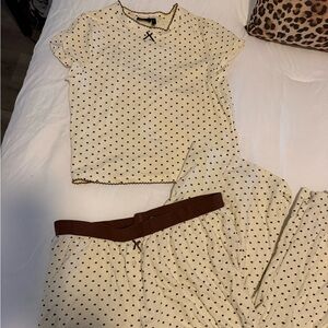 Polka Dot Pajama Set with Brown dots. Size M for both. Pants say tall but shrunk